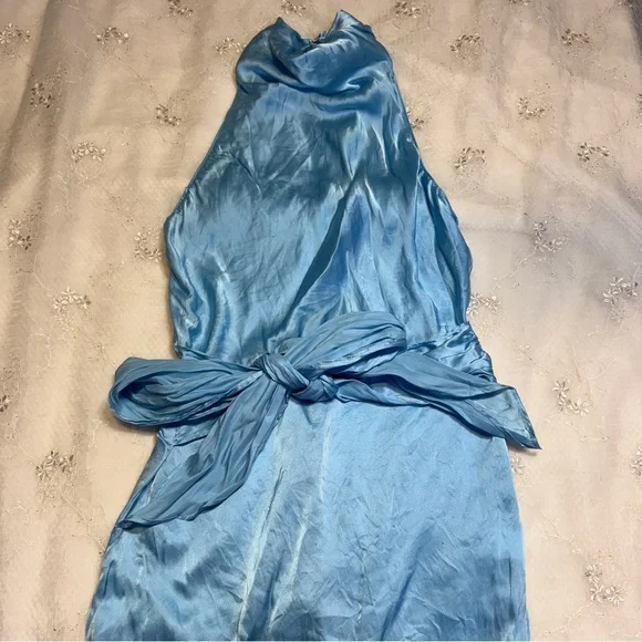 AMANDA UPRICHARD Sandrine Dress in Pacific 100% Silk Tie Front Mini Dress XS - Picture 9 of 9